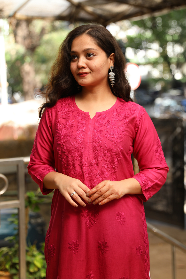 Maysa Chanderi Silk Chikankari Tone To Tone Ombre   Kurti
