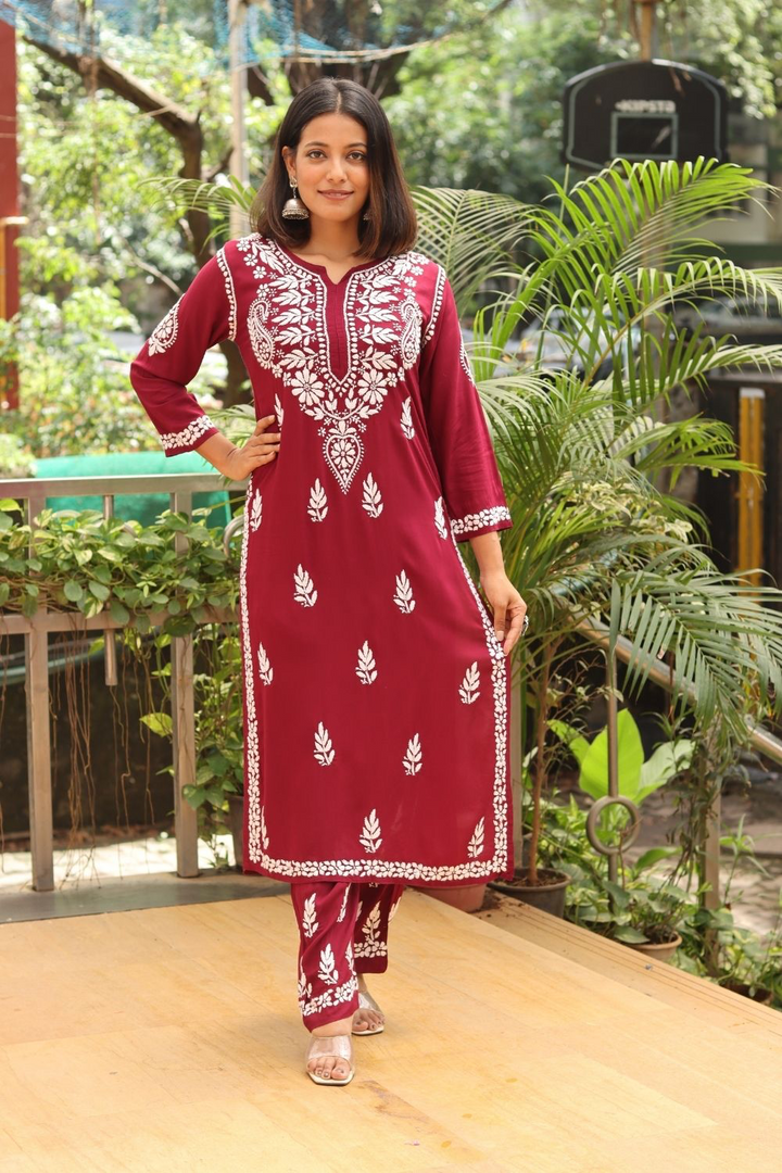 Meera Modal Chikankari Kurti Pant Set