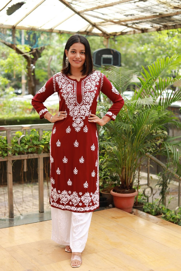 Jiya Rayon Chikankari Long Kurti