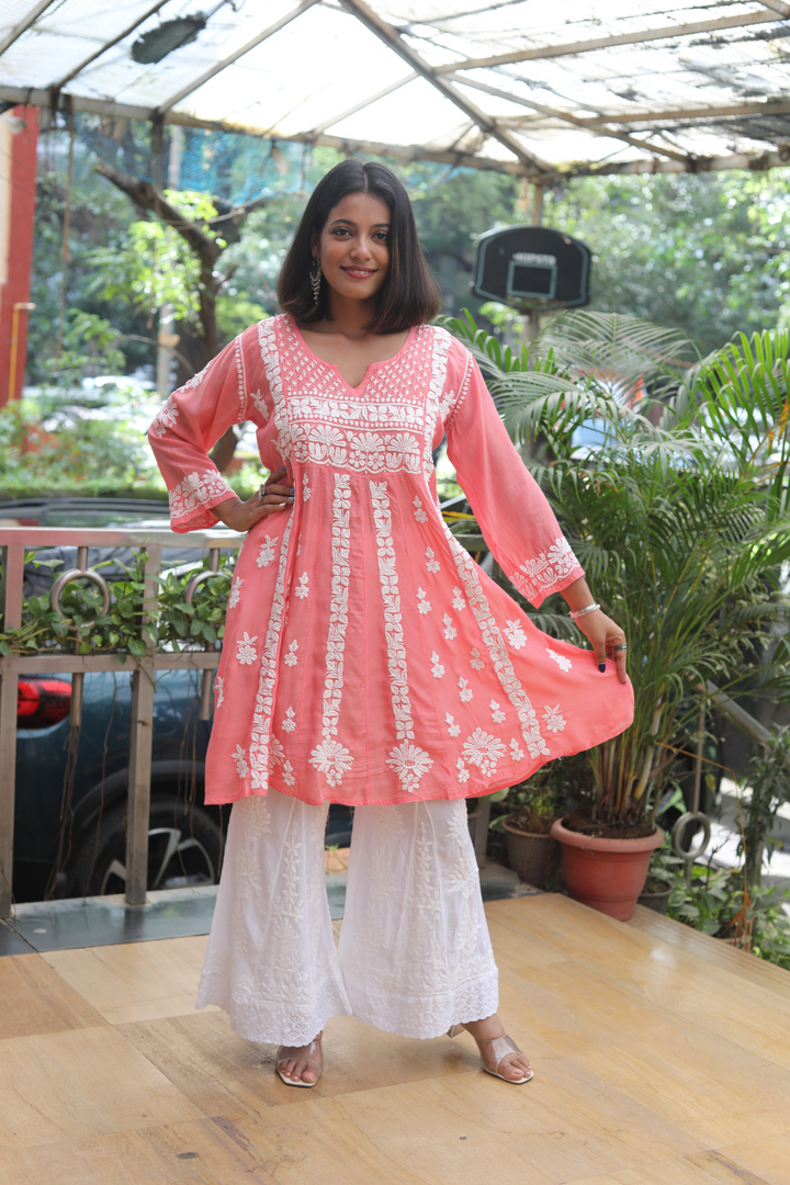 Sanaa Muslin 3D Chikankari Short Kurti