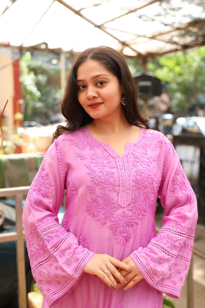 Anisa Premium Muslin 3D Chikankari  Kurti Pant Set
