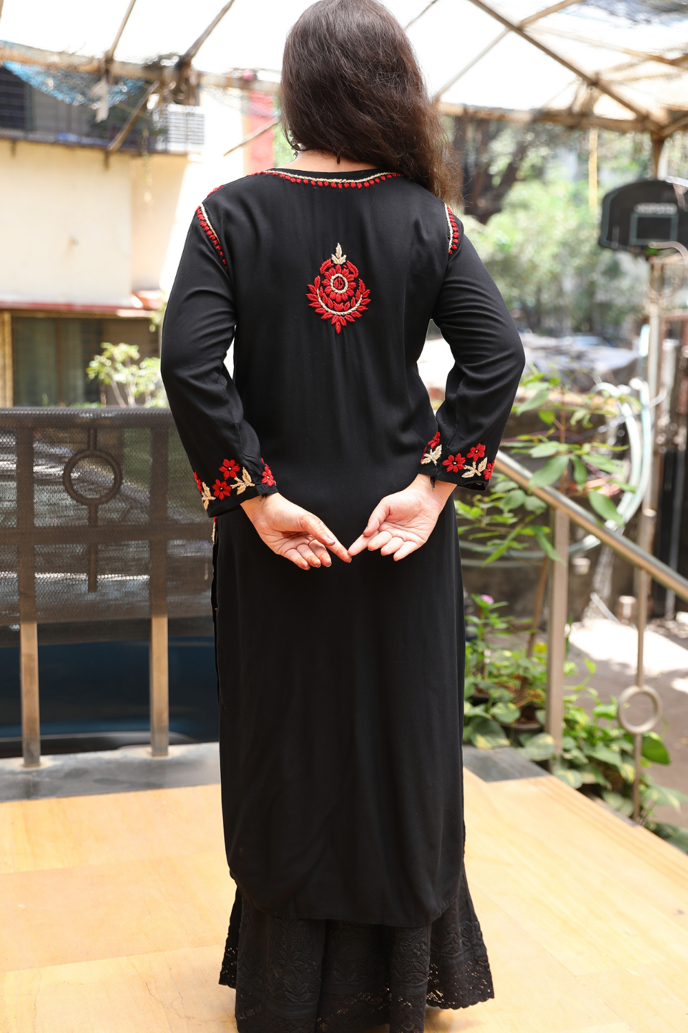 Naaz   Rayon Black Multi Long Kurti Chikankari