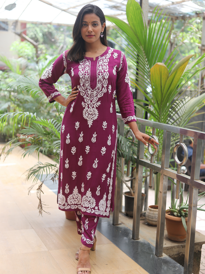 chikan kurti plazo set