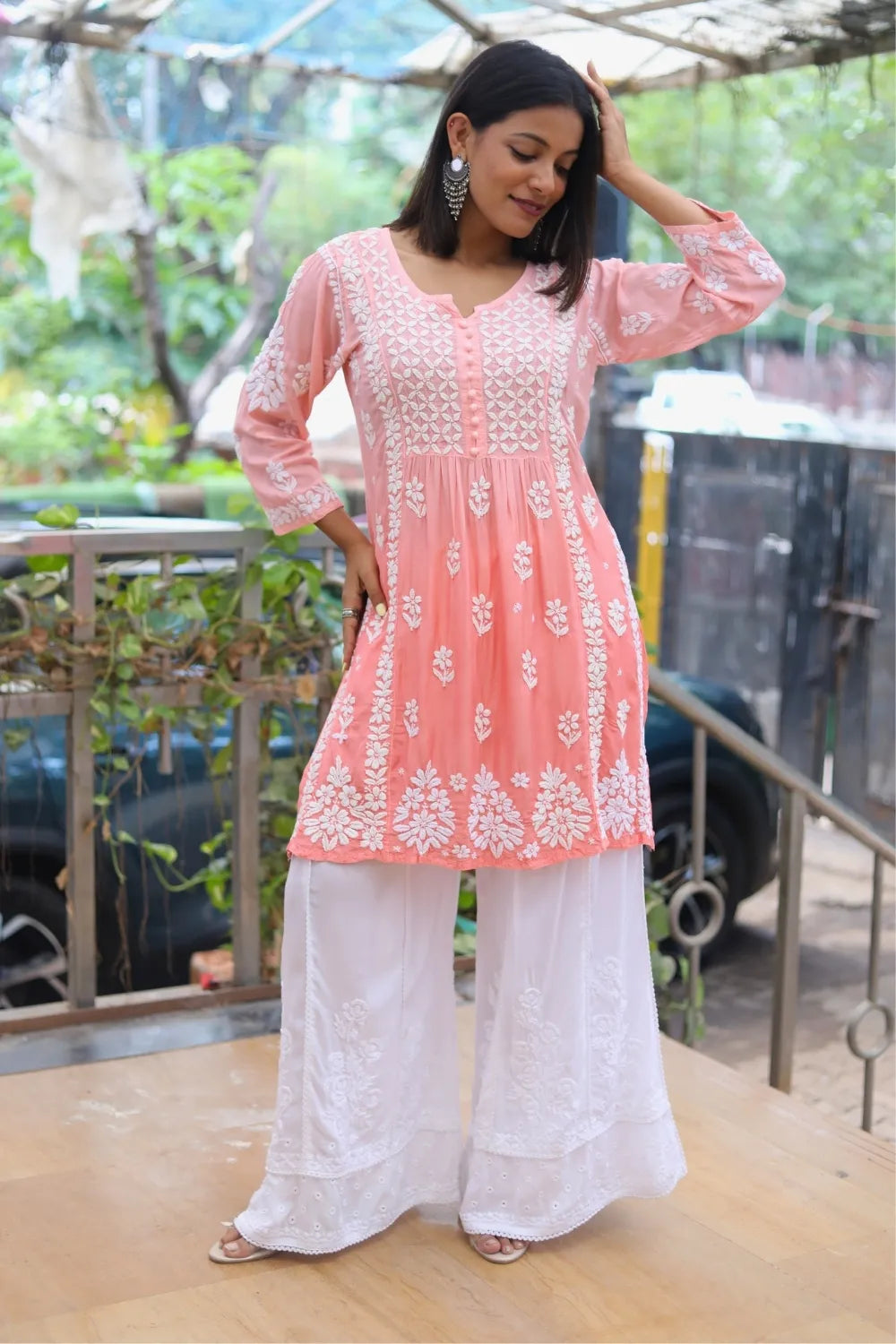 Sana Muslin 3D Chikankari Short Kurti