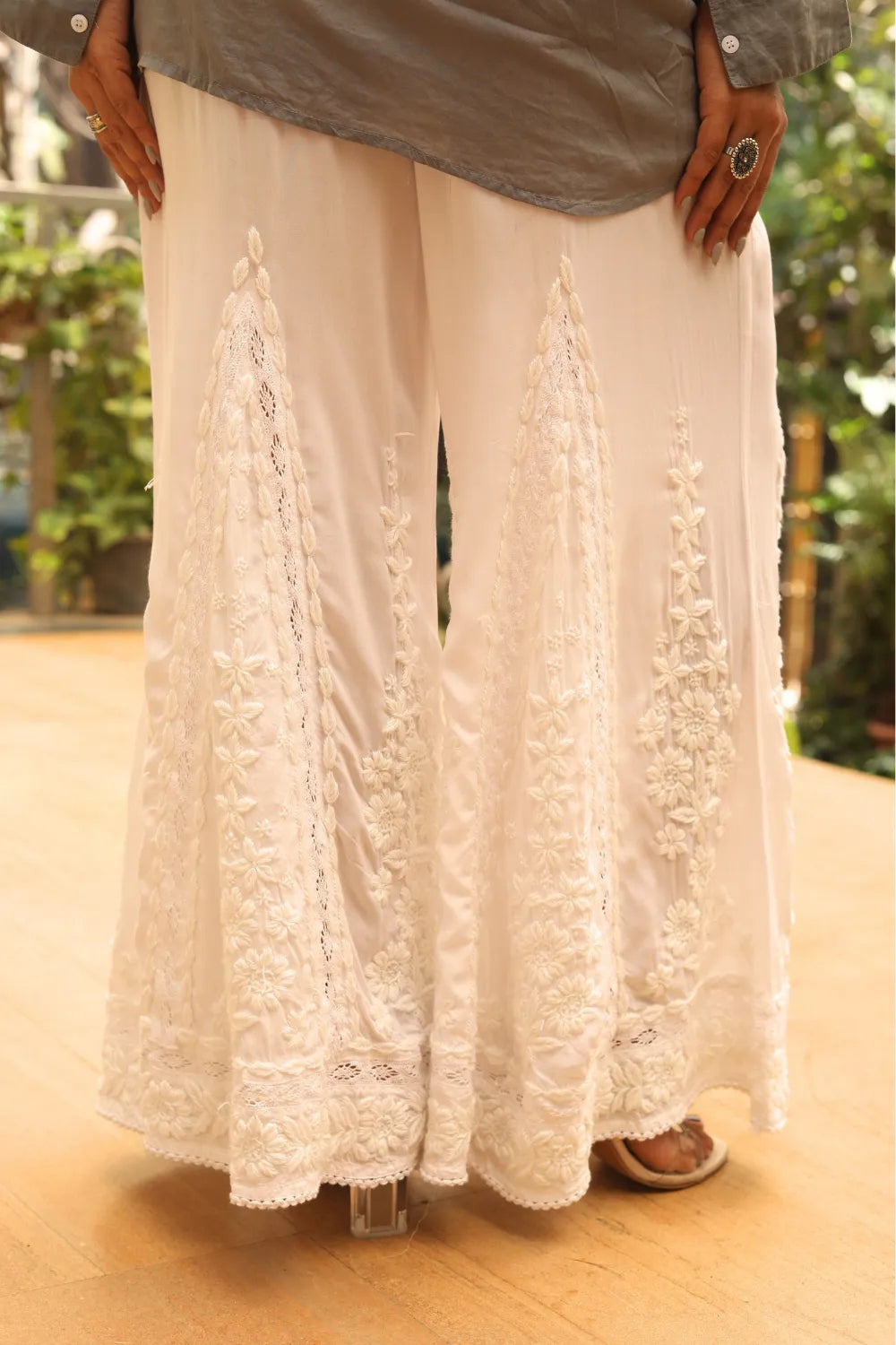 Maya 3D Chikankari Designer Kalidar Palazzo