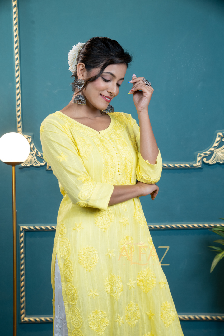 Sona Zari Lining Pure Mulmul Chikankari Kurti