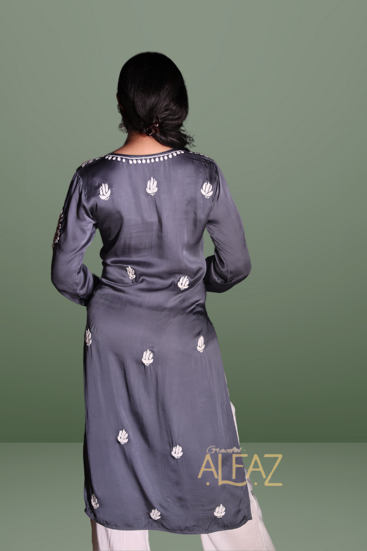 Classic Modal Chikan Kurti - Saida Modal Satin Collection