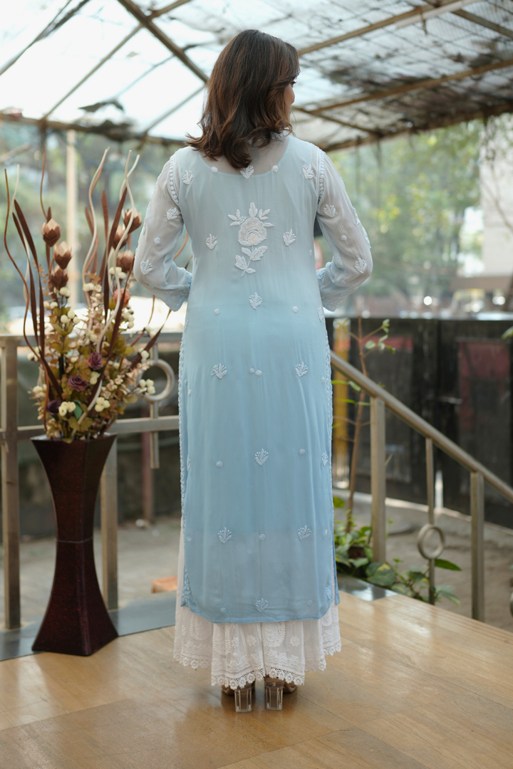 Lamis Viscose Designer Add On Cutdana And Pearl Work Chikankari Kurti