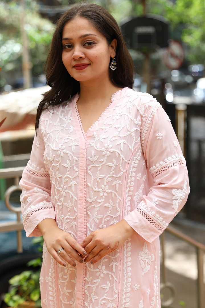 Mehak Premium Muslin 3D Chikankari Ombre Kurti Palazzo Set