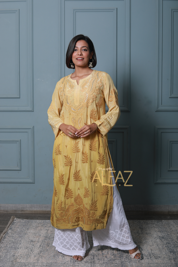 Ameera Premium Crepe Silk 3D Chikankari & Mukaish Plus Size Kurti