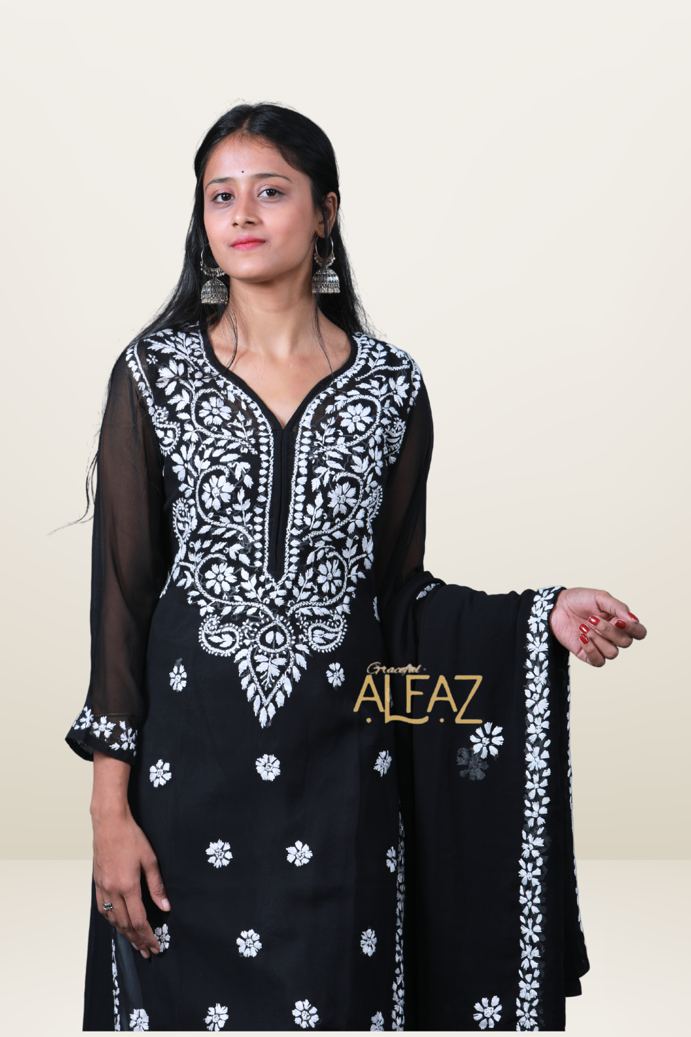 Mina Georgette Chikankari Kurti Dupatta Inner Set  | Chikankari Georgette Kurta