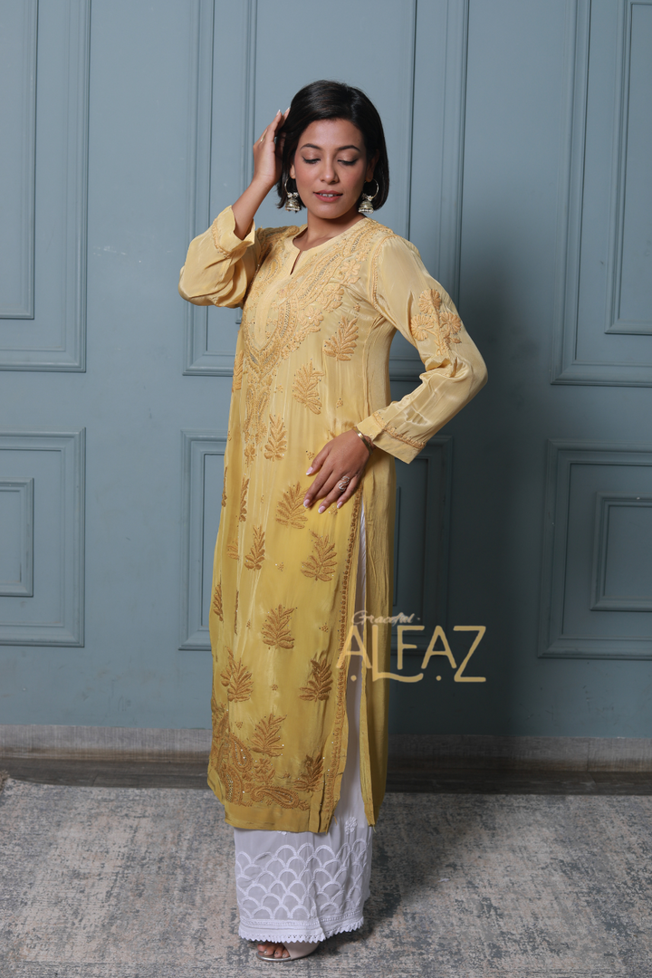 Ameera Premium Crepe Silk 3D Chikankari & Mukaish Kurti