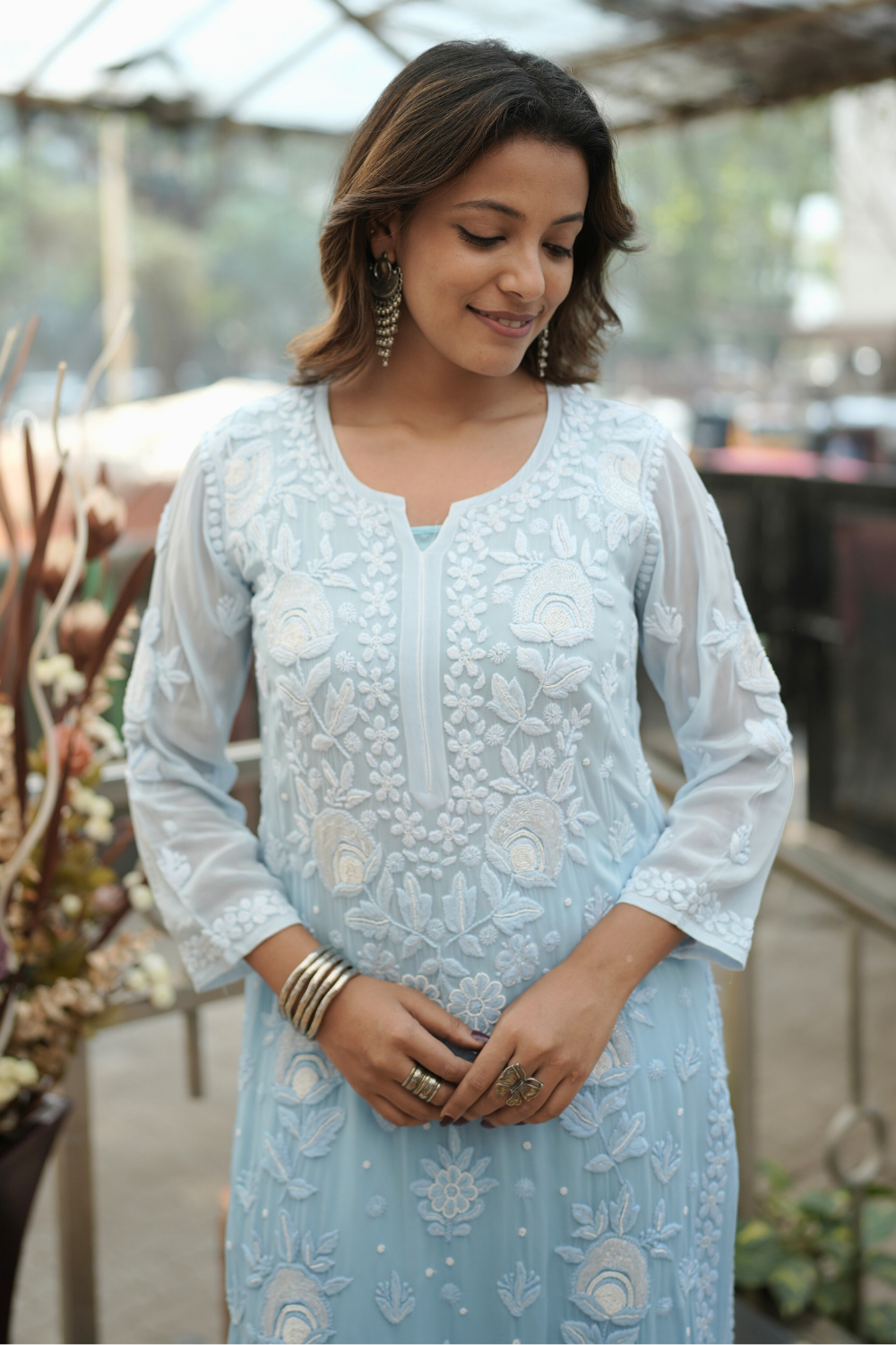 Lamis Viscose Designer Add On Cutdana And Pearl Work Chikankari Kurti