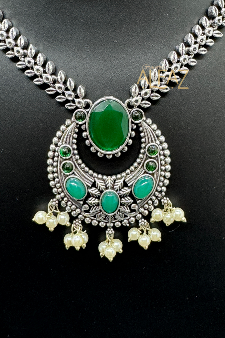 Niti Pearl Oxidised Necklace With Earrings