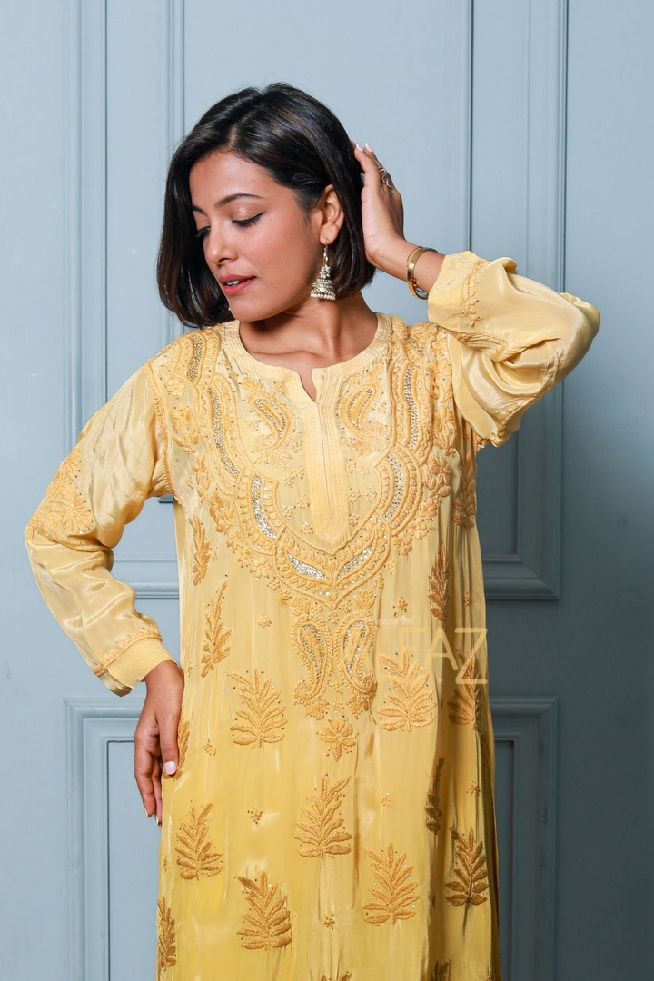 Ameera Premium Crepe Silk 3D Chikankari & Mukaish Kurti