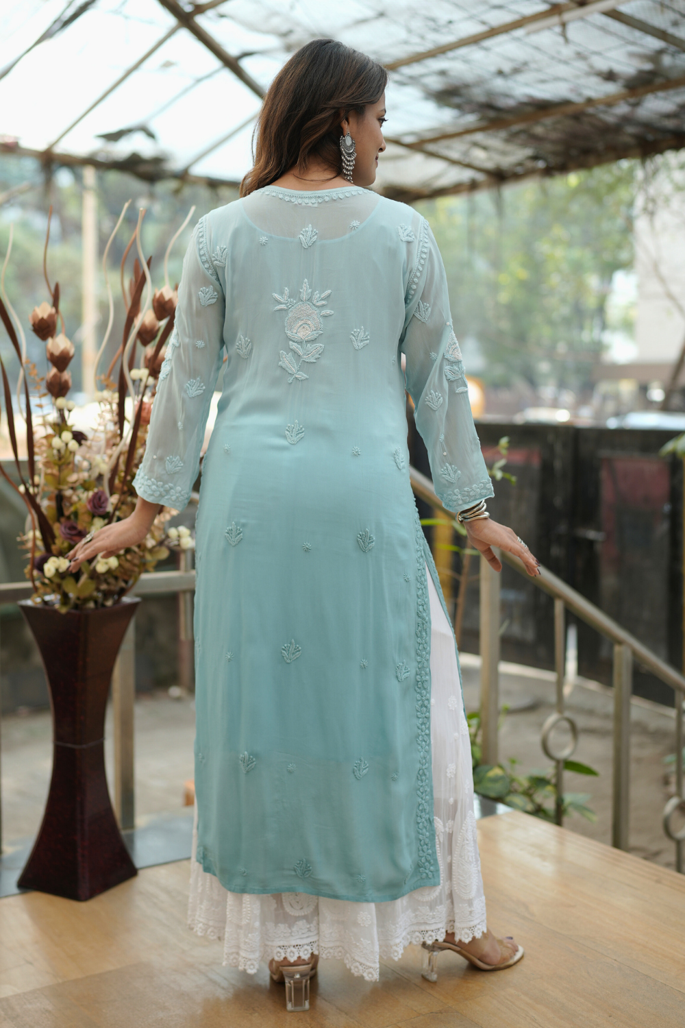 Lamis Viscose Designer Add On Cutdana And Pearl Work Chikankari Kurti