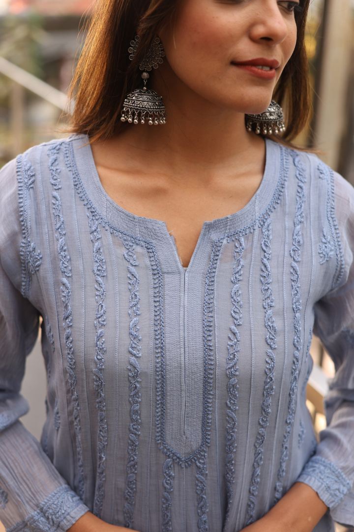 Noor  Premium Mulchanderi  Chikanakri Designer Anarkali Tone To Tone