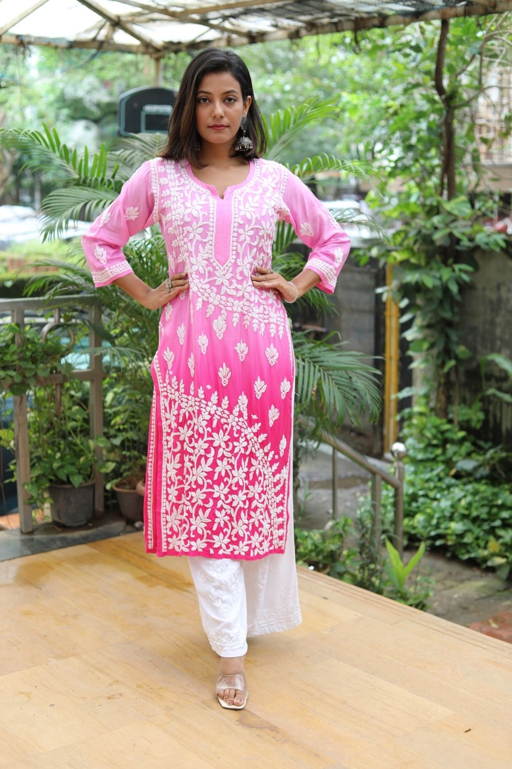 Zahira Muslin 3D Chikankari Ombre Kurti