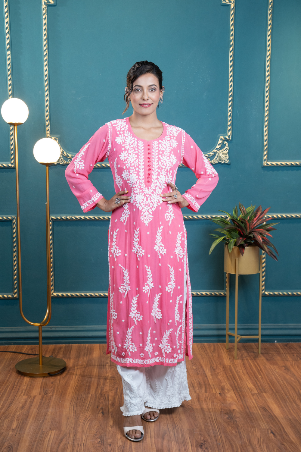 Hala Viscose 3D Chikankari Designer  Kurti