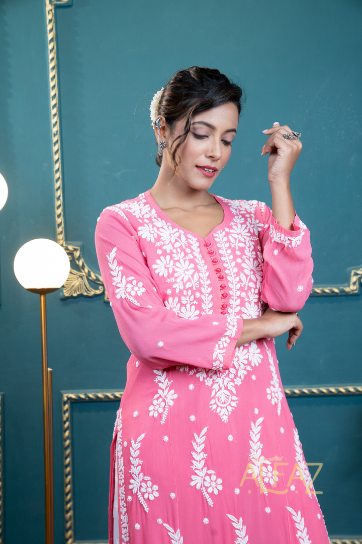 Hala Viscose 3D Chikankari Designer  Kurti