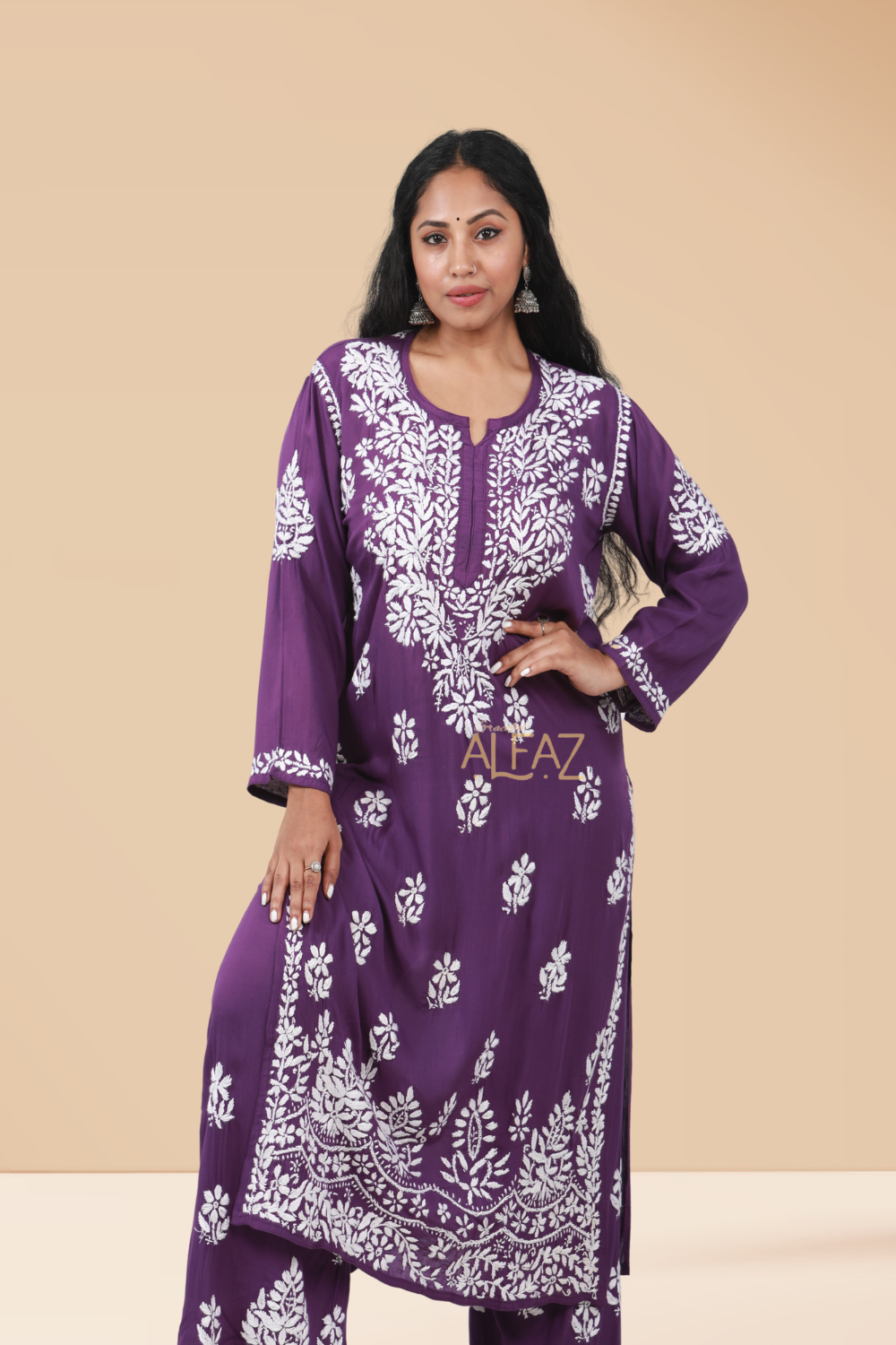 Mehar Modal Chikankari Kurti Palazzo Set | Chikan Kurti Set for Women