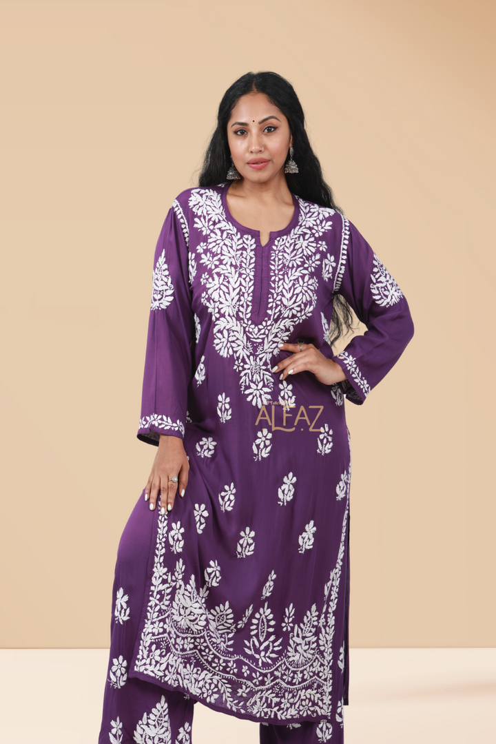 Mehar Modal Chikankari Kurti Palazzo Set | Chikan Kurti Set for Women