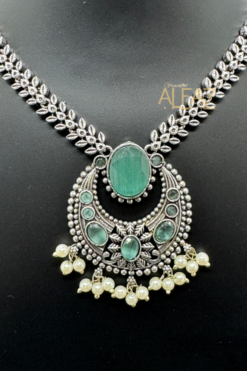 Niti Pearl Oxidised Necklace With Earrings