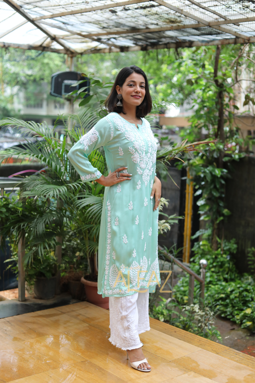 Lyla Premium Modal Satin 3D Chikankari Kurti