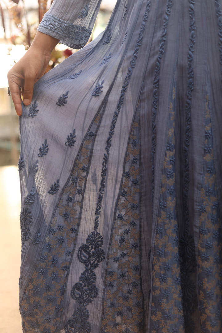 Noor  Premium Mulchanderi  Chikanakri Designer Anarkali Tone To Tone