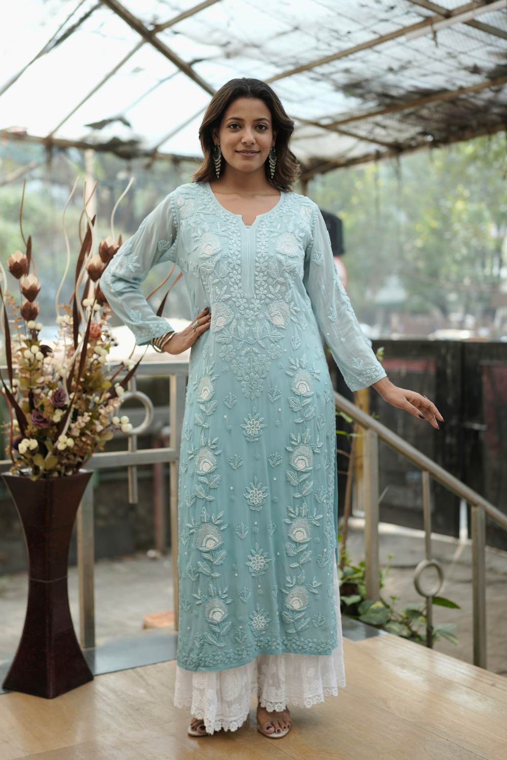 Lamis Viscose Designer Add On Cutdana And Pearl Work Chikankari Kurti
