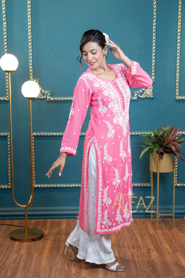 Hala Viscose 3D Chikankari Designer  Kurti