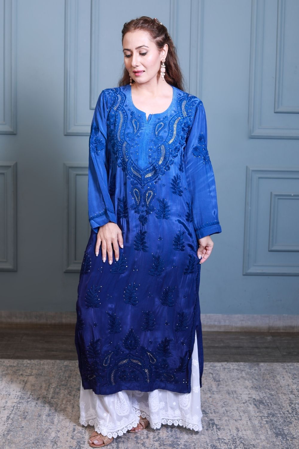 Ameera Premium Crepe Silk 3D Chikankari & Mukaish Plus Size Kurti