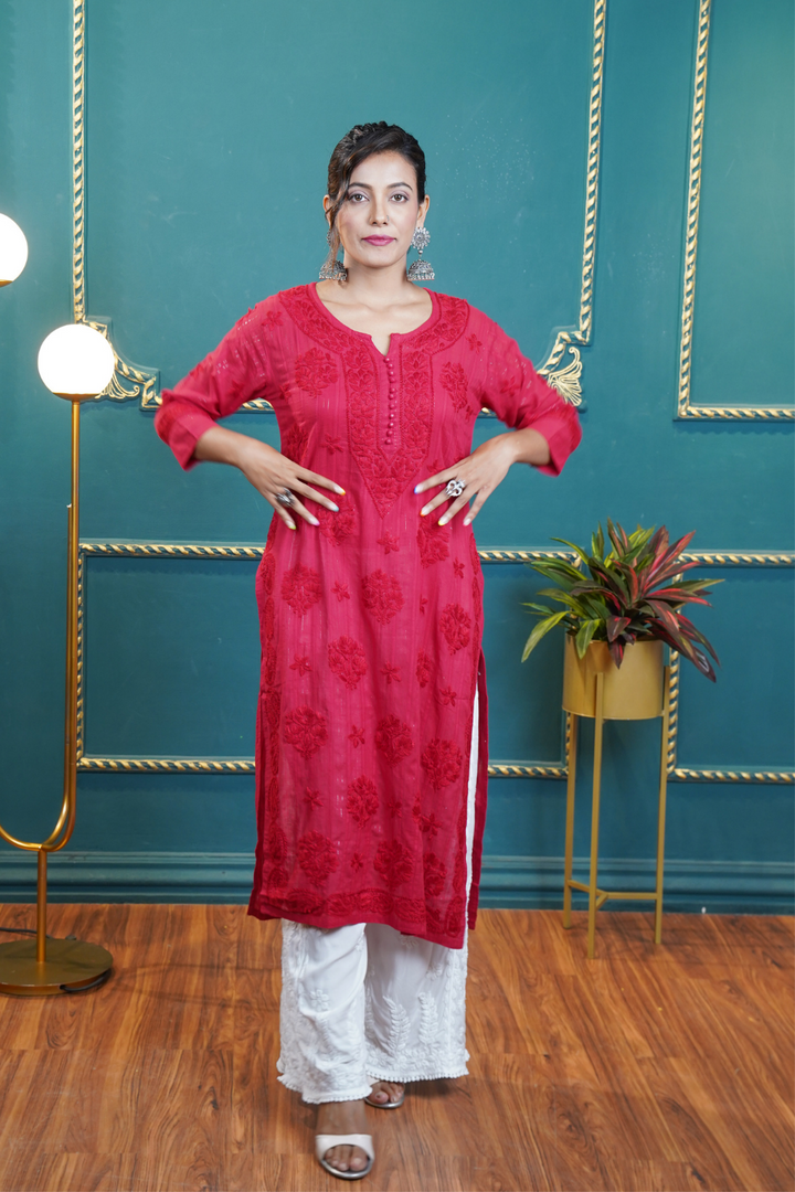 Sona Zari Lining Pure Mulmul Chikankari Kurti