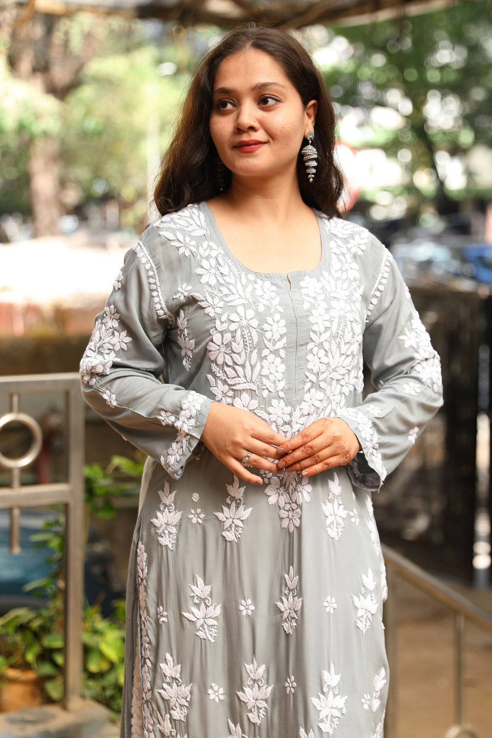 Nadira  Premium Modal Chikankari  3D Long Kurti