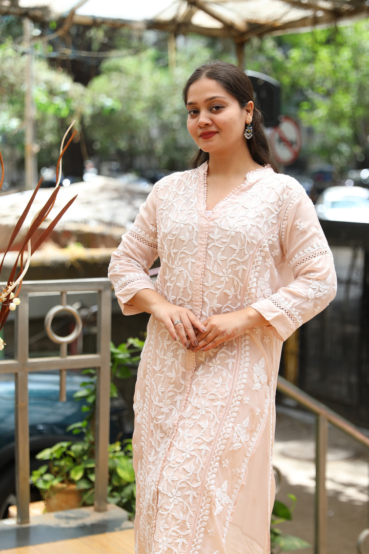 Mehak Premium Muslin 3D Chikankari Ombre Kurti Palazzo Set
