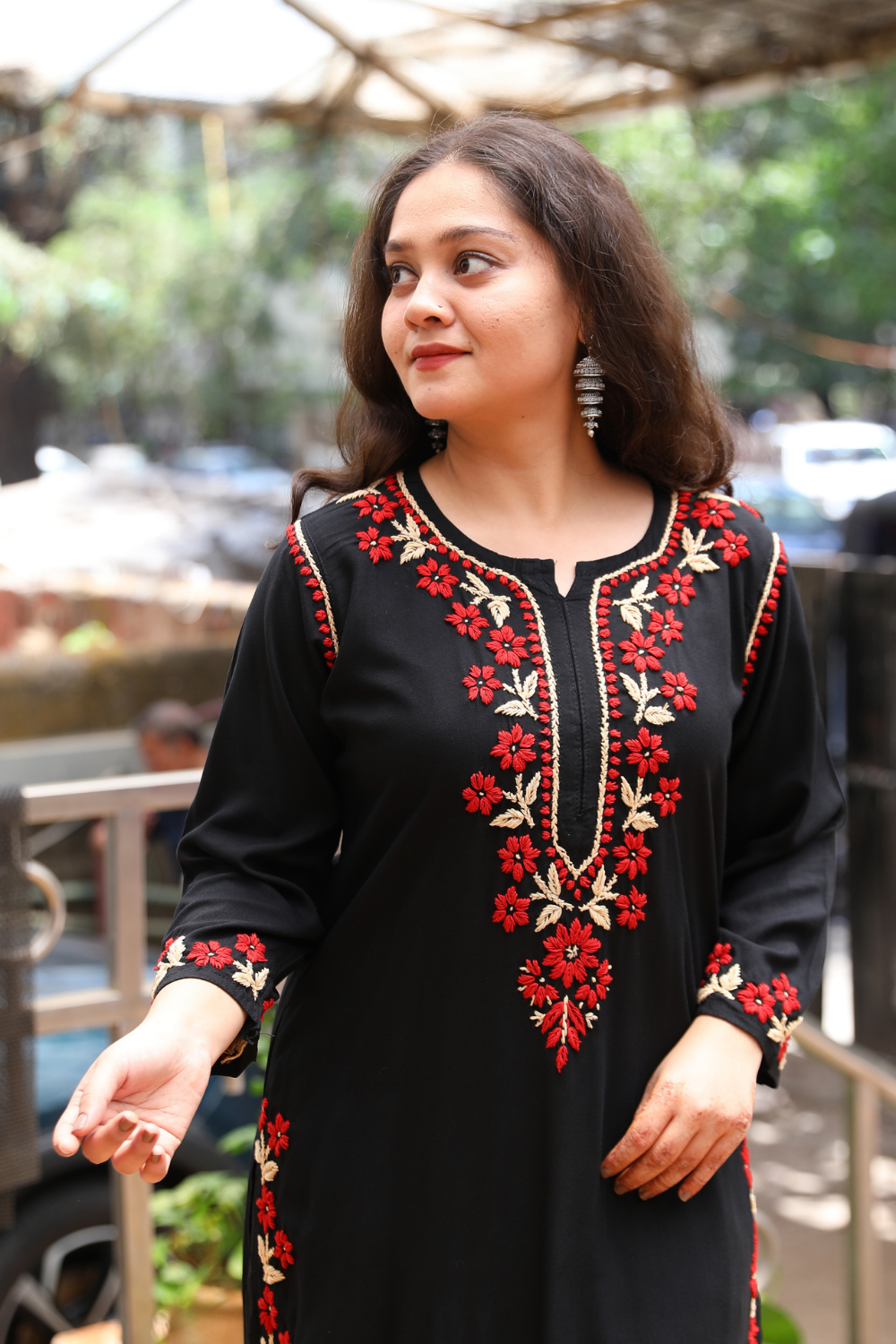 Naaz   Rayon Black Multi Long Kurti Chikankari