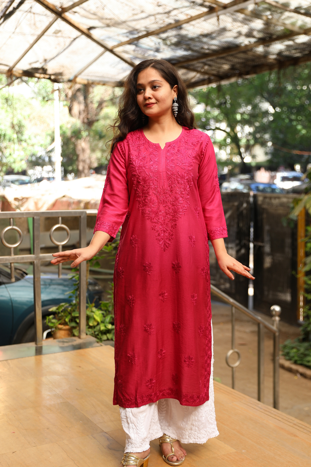 Maysa Chanderi Silk Chikankari Tone To Tone Ombre   Kurti