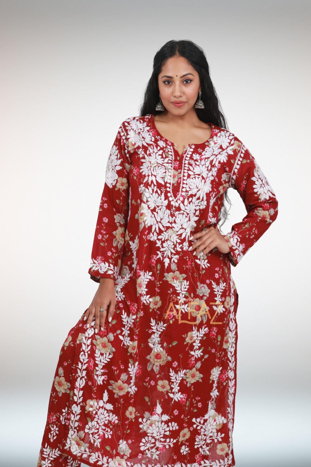 Sana Chikankari Mulmul Floral Printed Kurti and Pant Set | Mulmul Chikankari Kurta Set