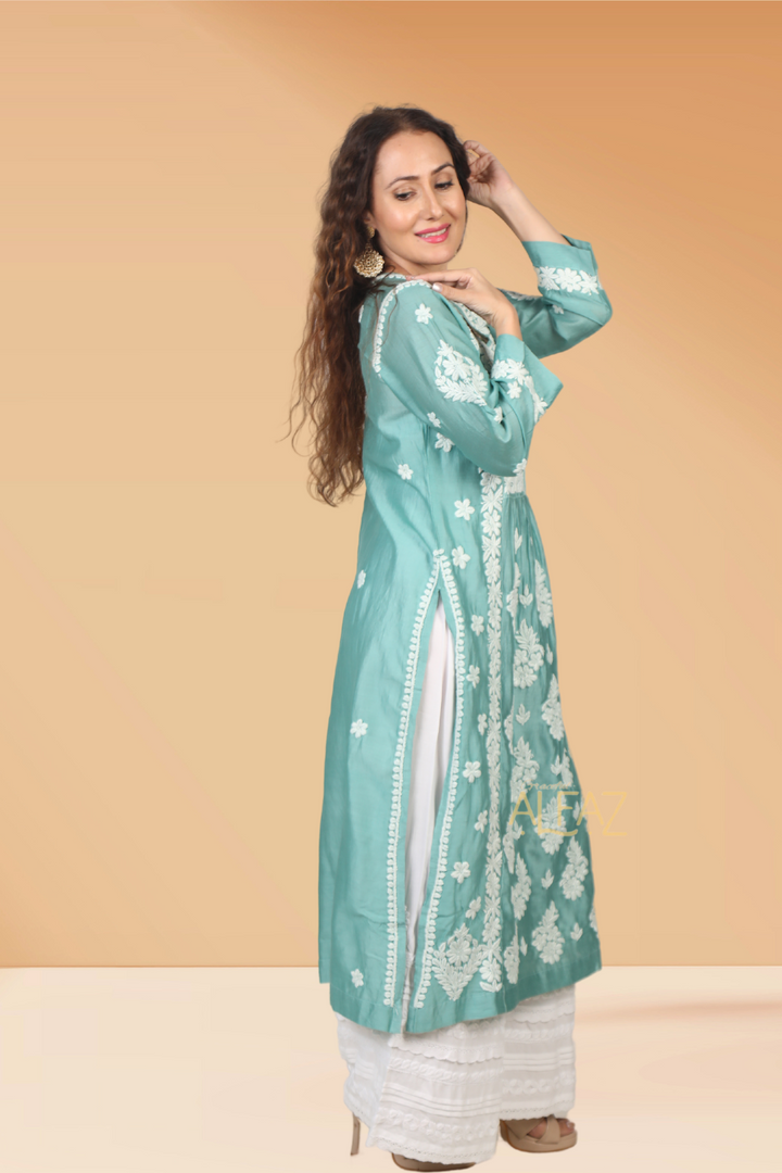 Elegant Mulmul Chanderi Chikankari Kurta - Sadia Mulmul Collection