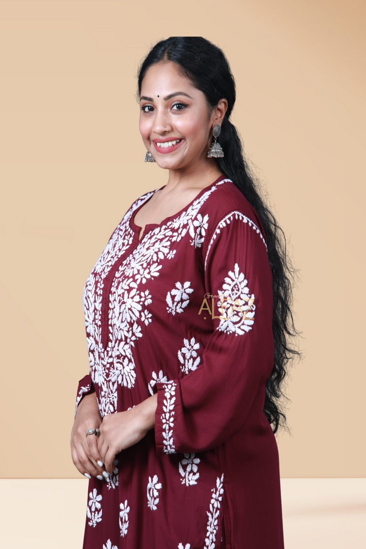 Mehar Modal Chikankari Kurti Palazzo Set | Chikan Kurti Set for Women