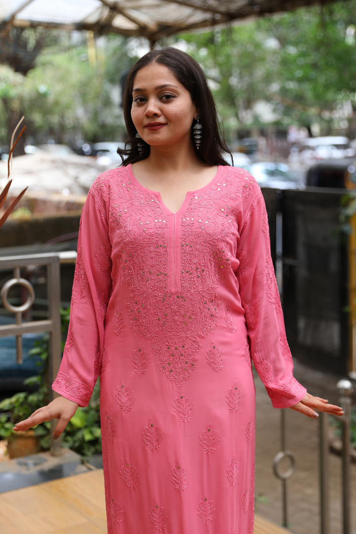 Fiza Premium Viscose Jaal Chikankari & Mukaish KURTI