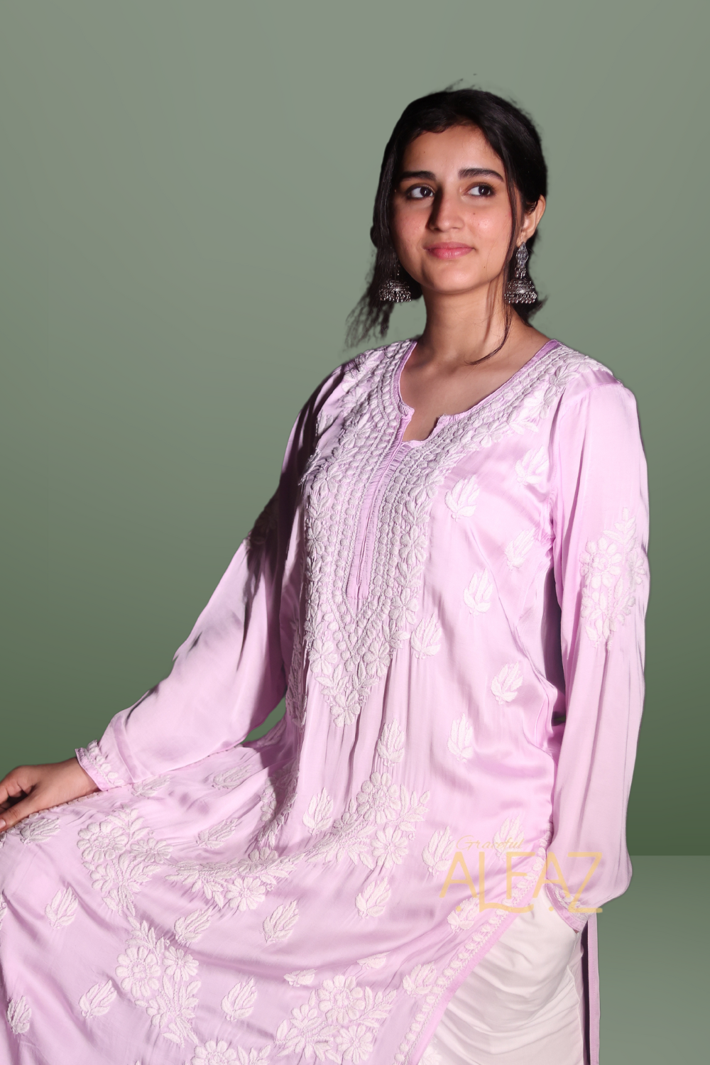 Classic Modal Chikan Kurti - Saida Modal Satin Collection