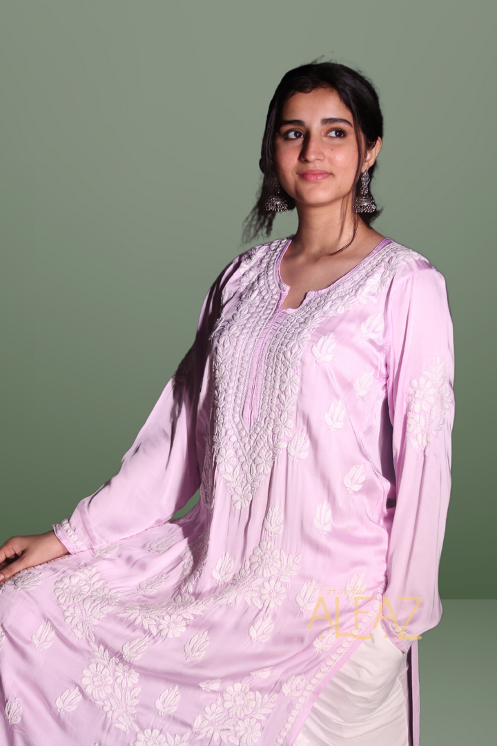 Classic Modal Chikan Kurti - Saida Modal Satin Collection