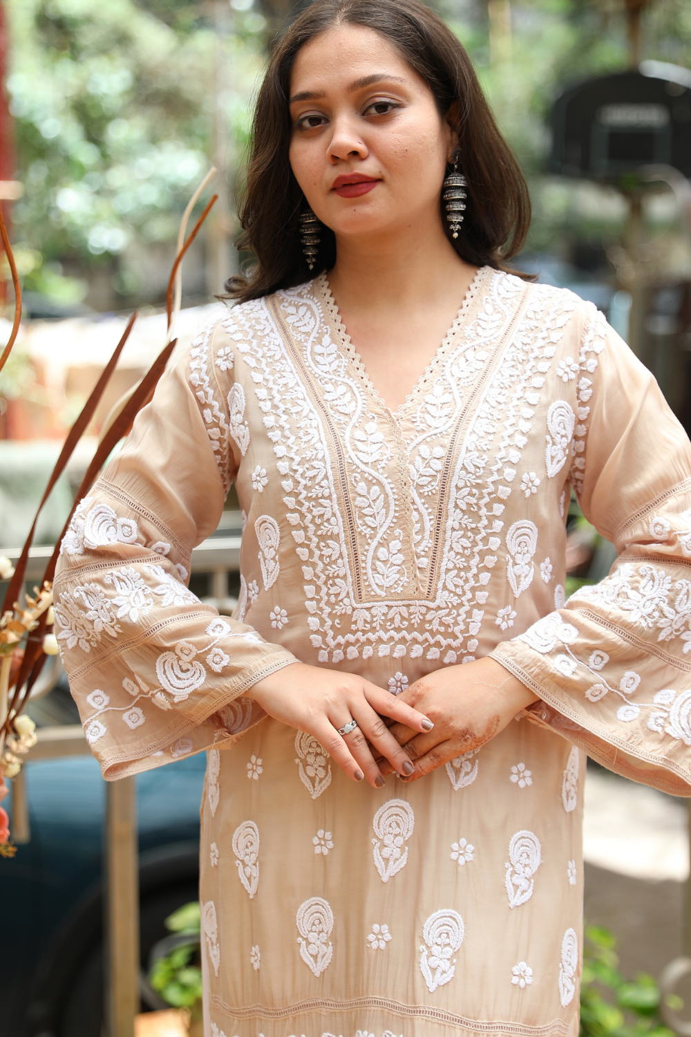 Fana Muslin  Premium Bell Sleeve 3D Chikankari Kurti