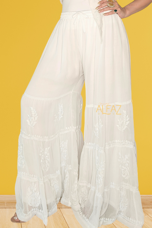 chikankari white sharara