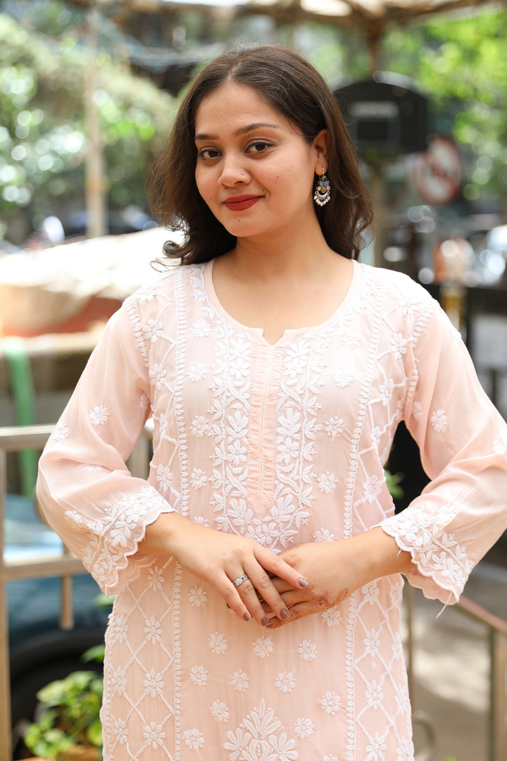 Ayah   Premium Muslin 3D Chikankari Ombre  Cutwork Kurti Palazzo Set