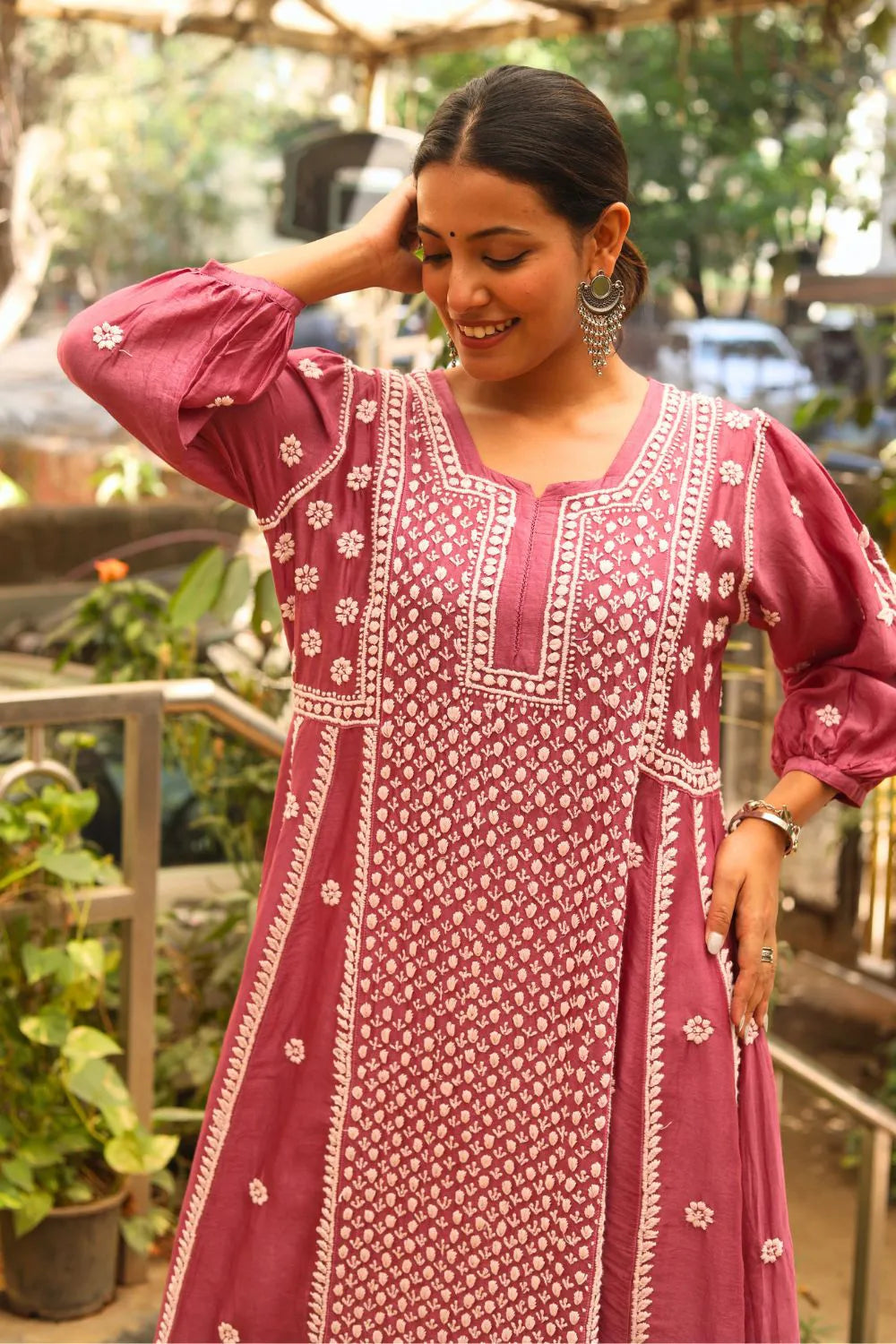 Malika Mul Chanderi Chikankari A Line Kurti