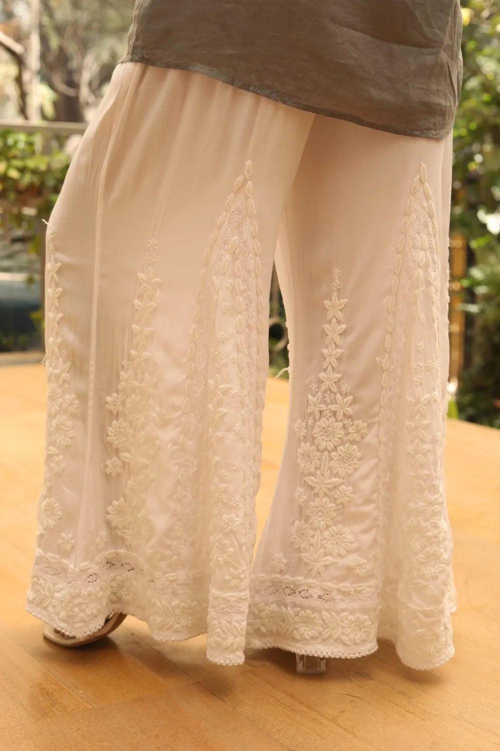 Maya 3D Chikankari Designer Kalidar Palazzo