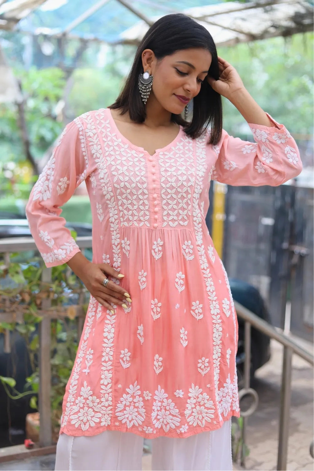 Sana Muslin 3D Chikankari Short Kurti