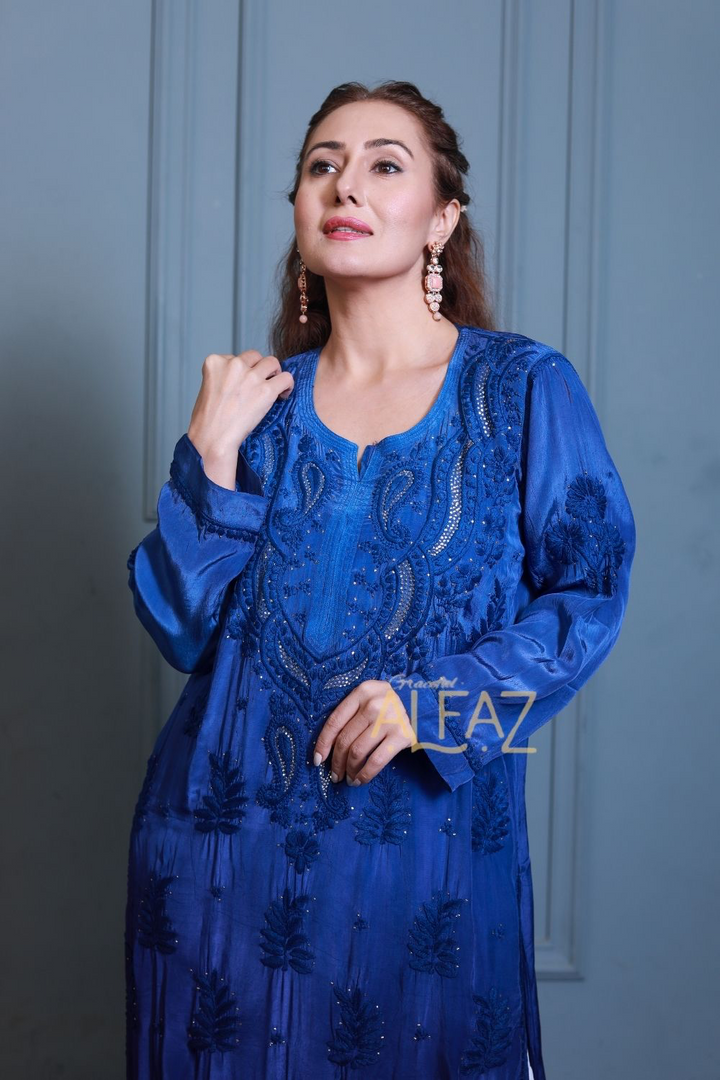 Ameera Premium Crepe Silk 3D Chikankari & Mukaish Plus Size Kurti